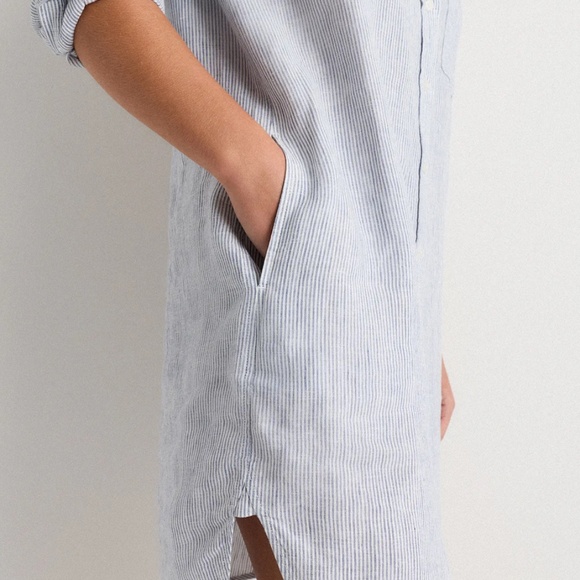 Quince 100% European Linen Shirt Dress in Blue Pinstripe - Picture 2 of 6